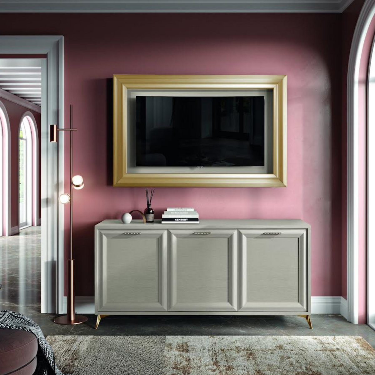 Madia 3 ante "Jazz" in legno con piedi in metallo cm 185x51,5 78,5h