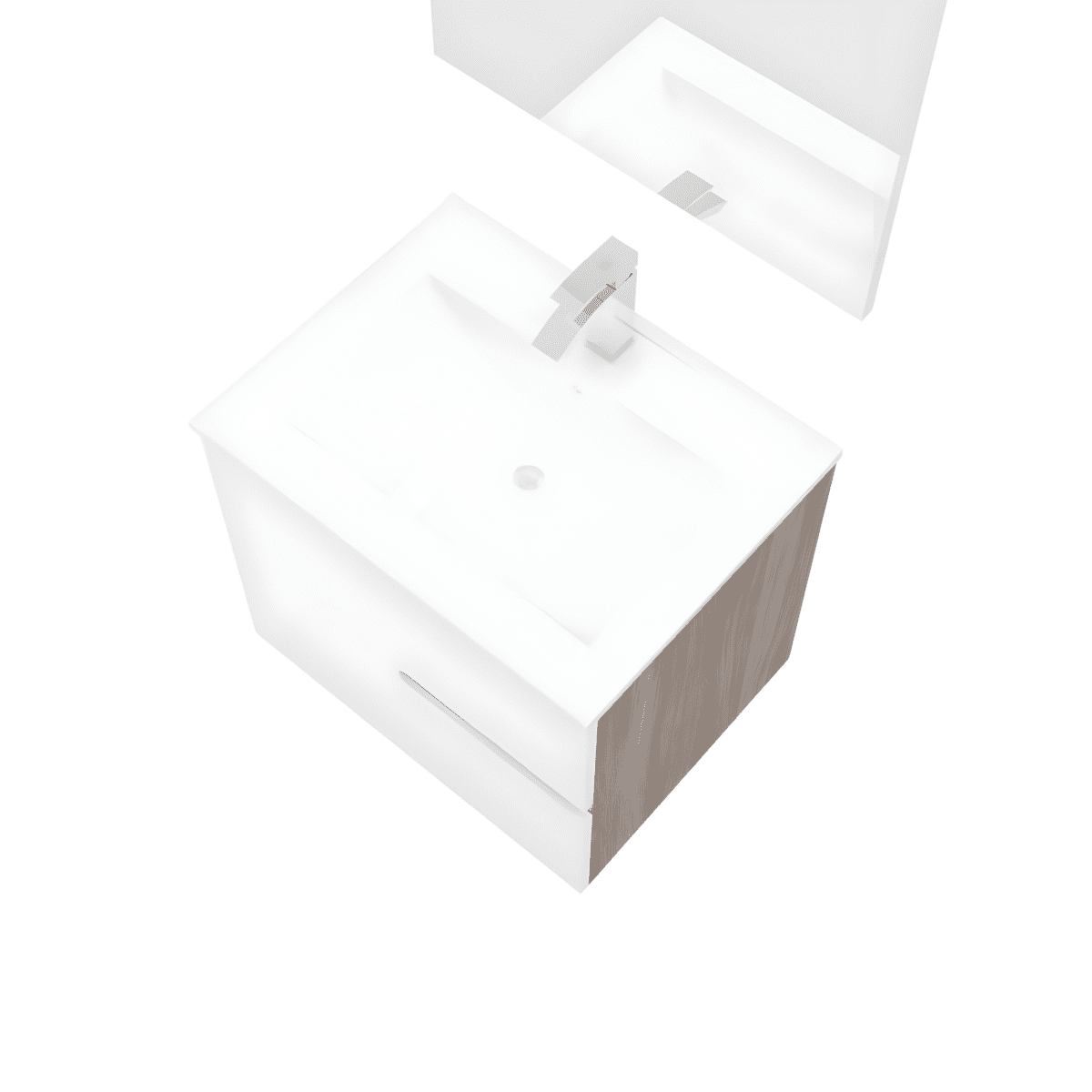 Mobile bagno sospeso moderno "Sara" in legno con 2 cassetti lavabo e specchio LED - MondoViro