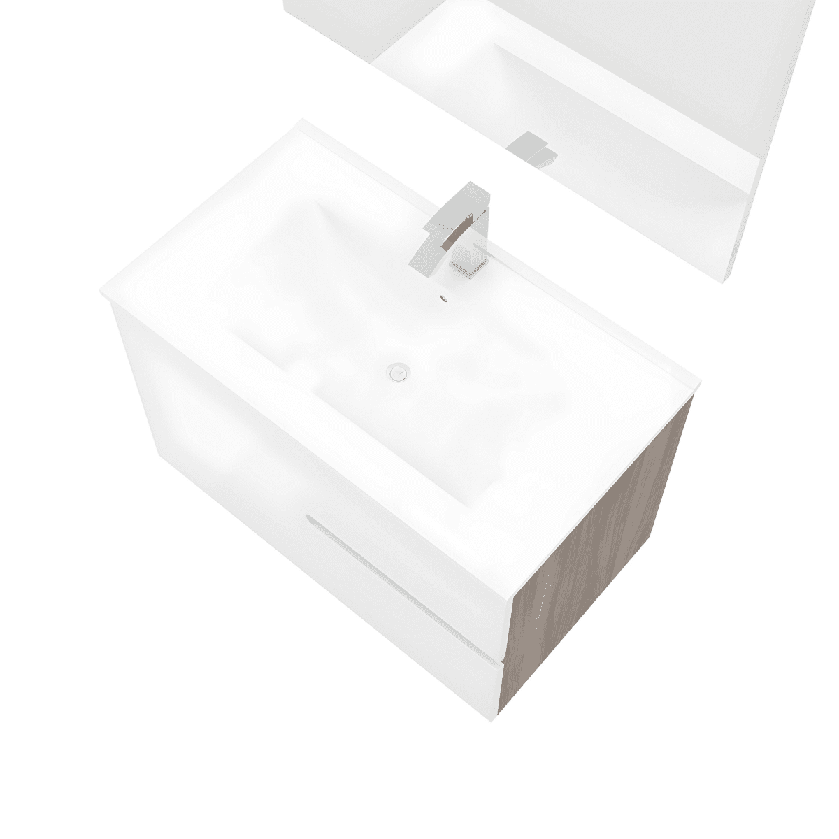Mobile bagno sospeso moderno "Sara" in legno con 2 cassetti lavabo e specchio LED - MondoViro