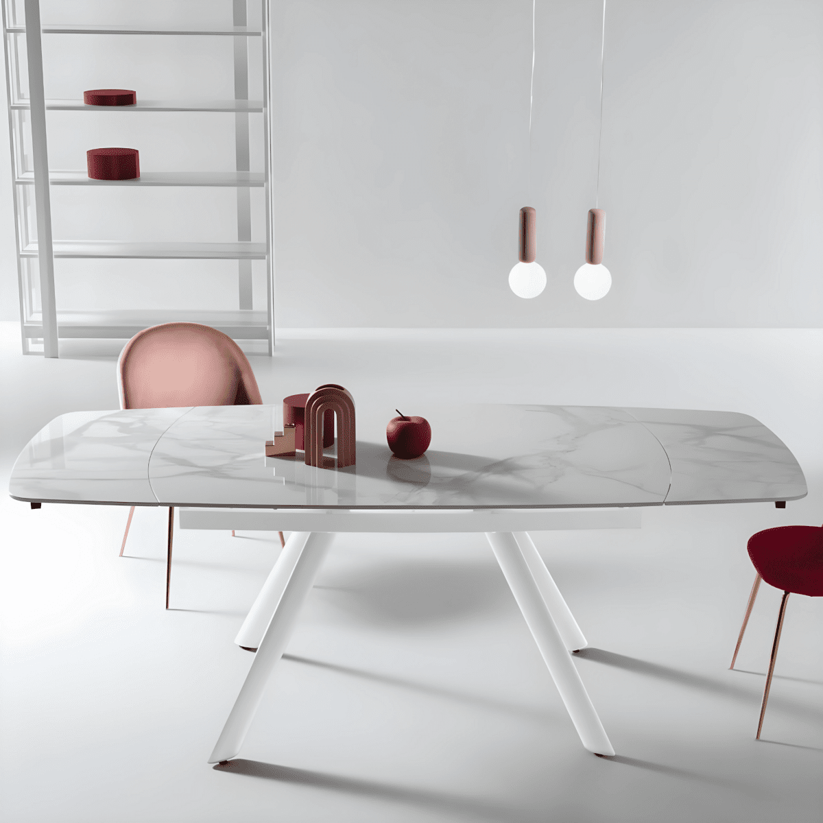 Tavolo allungabile "Igor" con piano in pietra effetto marmo cm 140x90 76h - MondoViro