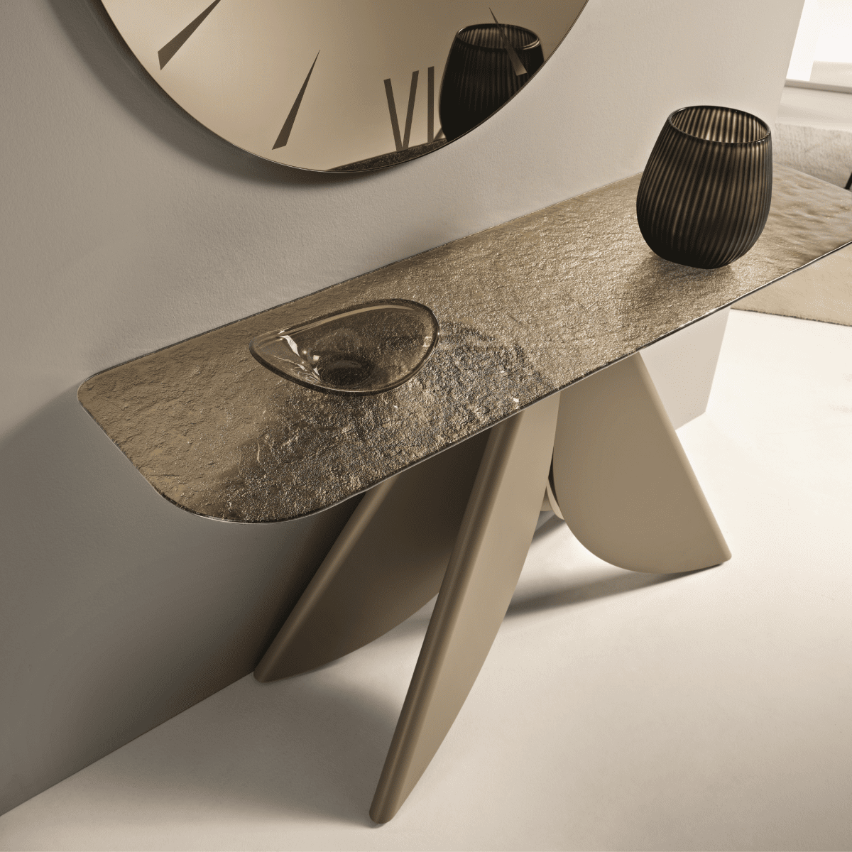 Consolle "Versus" con base in metallo verniciato nero o perla beige cm 140x40 76h - MondoViro
