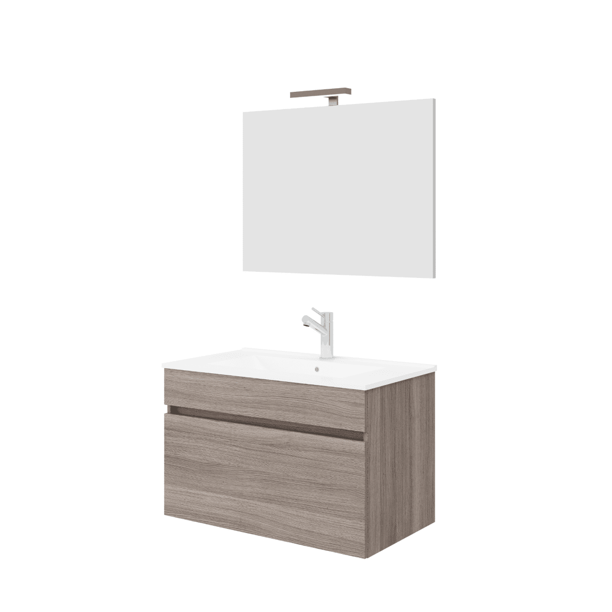 Mobile da bagno sospeso moderno "Velira" con lavabo integrato e specchio LED - MondoViro