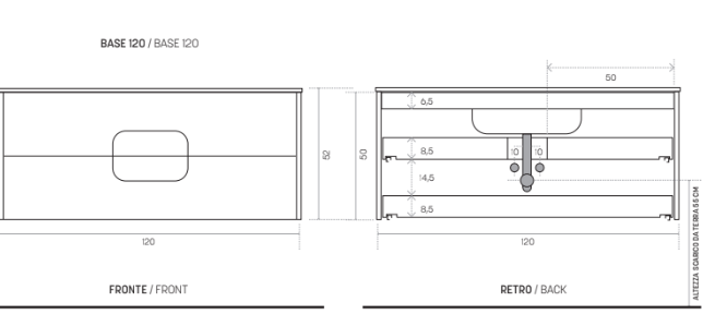 Mobile bagno sospeso "Jenna120" 2 cassetti lavabo e specchio con colonna