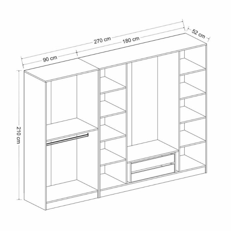 Armadio 6 ante "Kale" bianco effetto cannettato in legno cm 270x52 210h