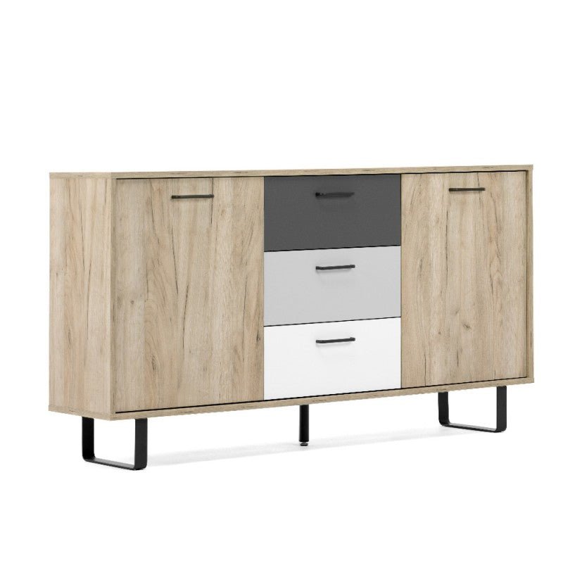 Madia 2 ante 3 cassetti in legno "Orlando" piedi in metallo cm 160x35 86h - MondoViro