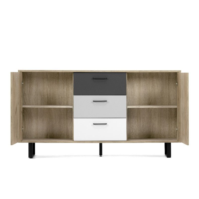 Madia 2 ante 3 cassetti in legno "Orlando" piedi in metallo cm 160x35 86h - MondoViro