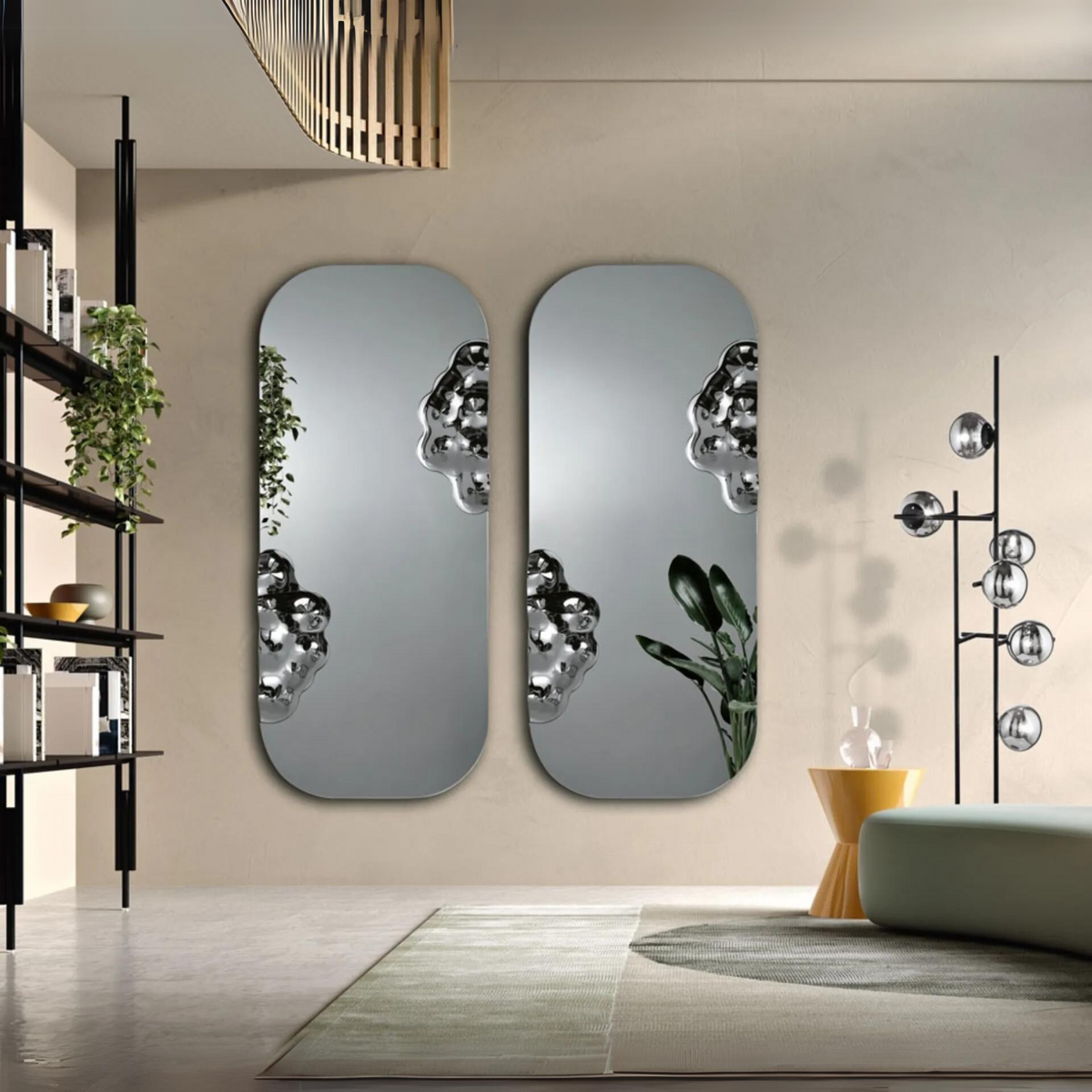 Specchio moderno "Imperia" sagomato moderno con inserto in vetro cm 80x175 h