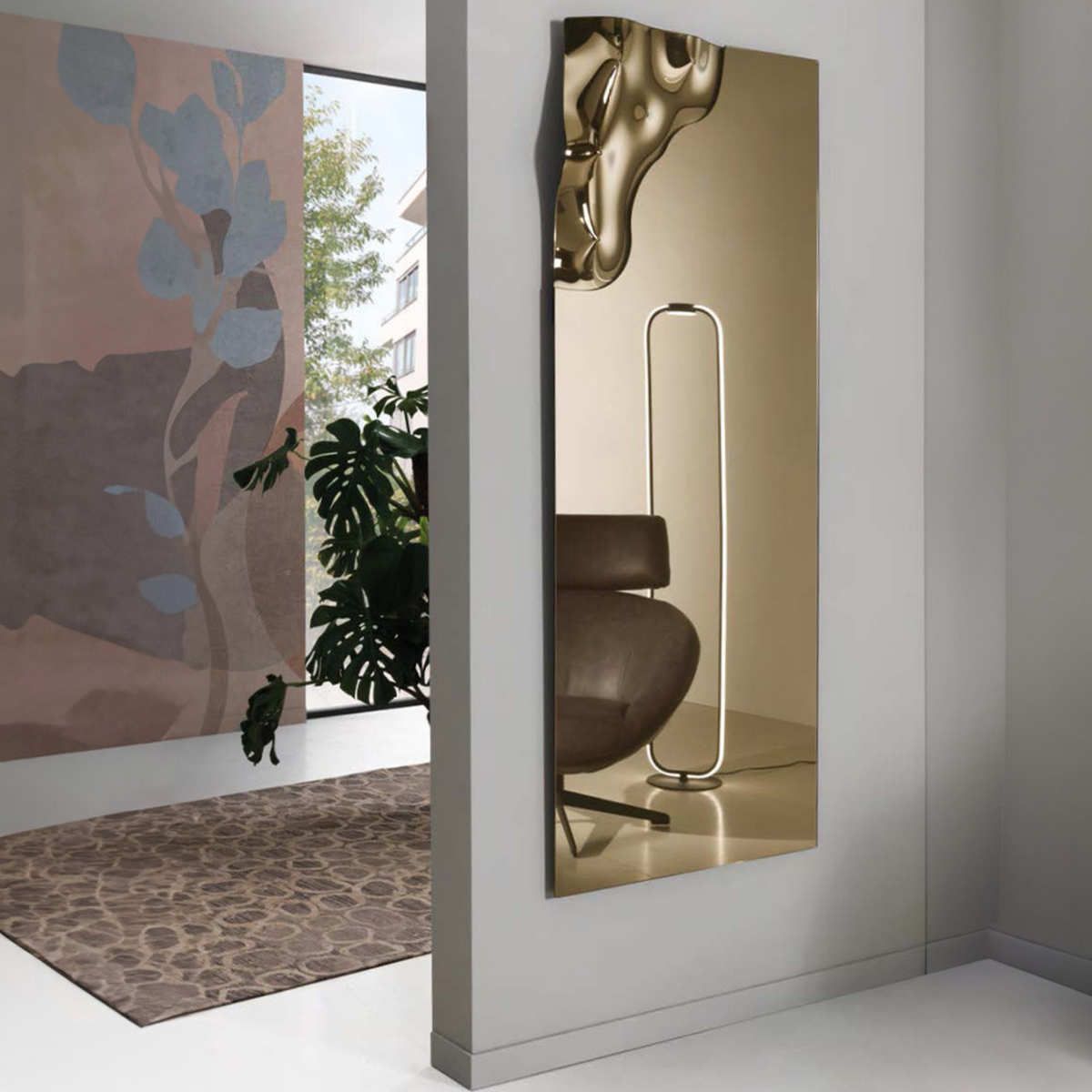 Specchio moderno rettangolare "Letizia" con angolo in vetro fuso cm 170x68 h