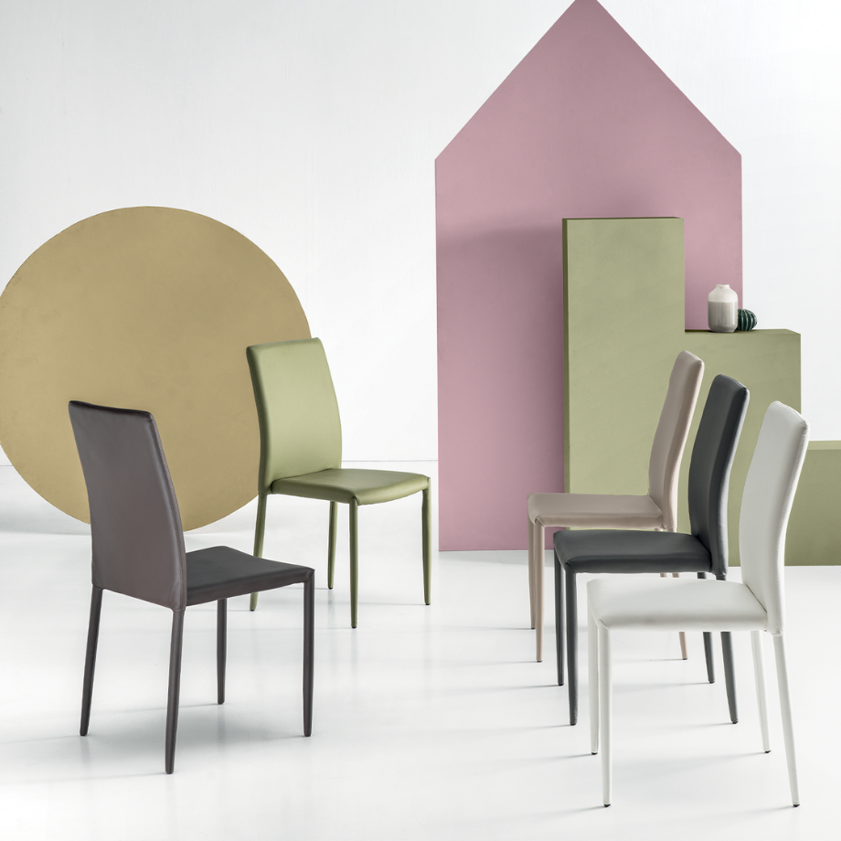 Set 4 sedie in similpelle "Impero" con struttura rivestita coordinata cm 53x43 90h