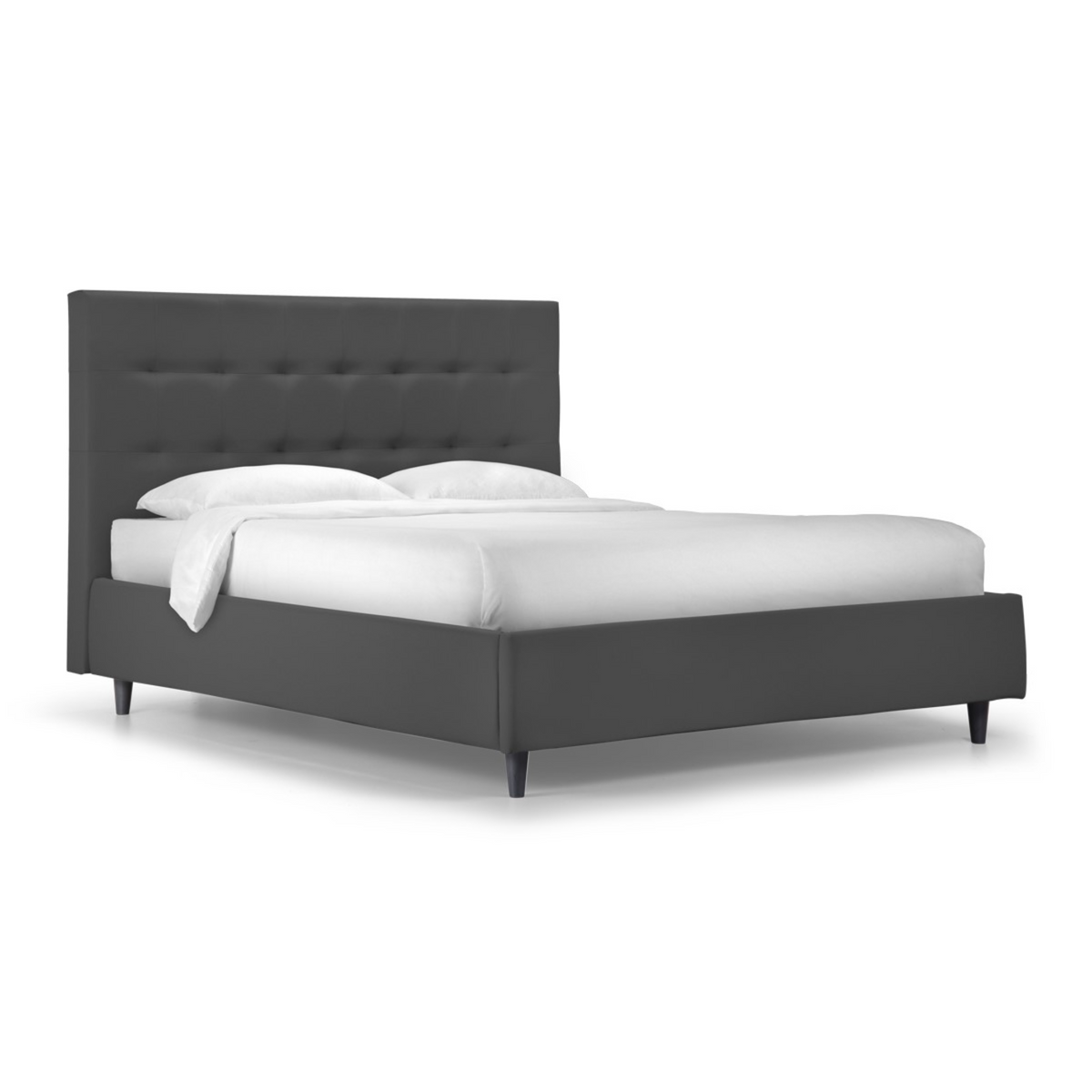 Letto contenitore con rete moderno "New York" imbottito in tessuto idro con piedino conico