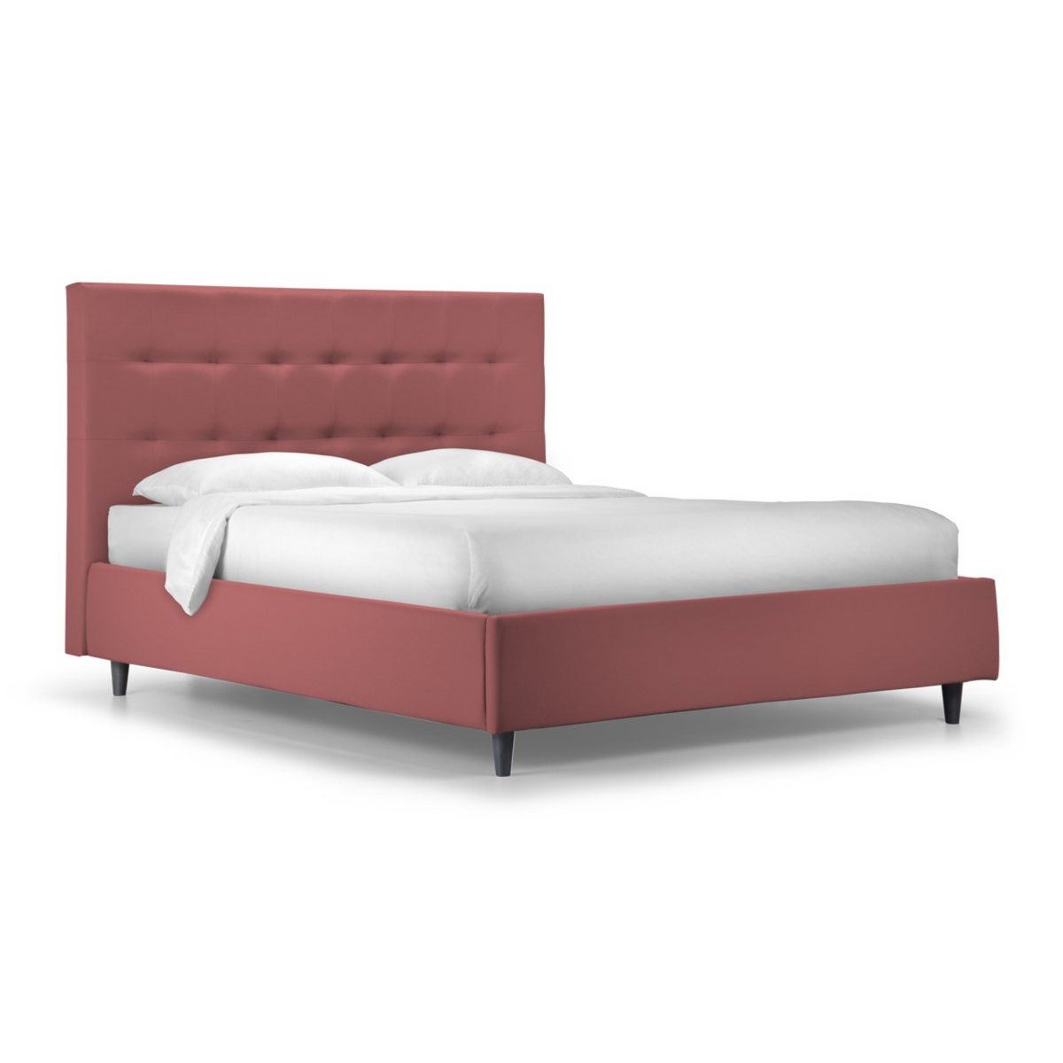 Letto contenitore con rete moderno "New York" imbottito in tessuto idro con piedino conico