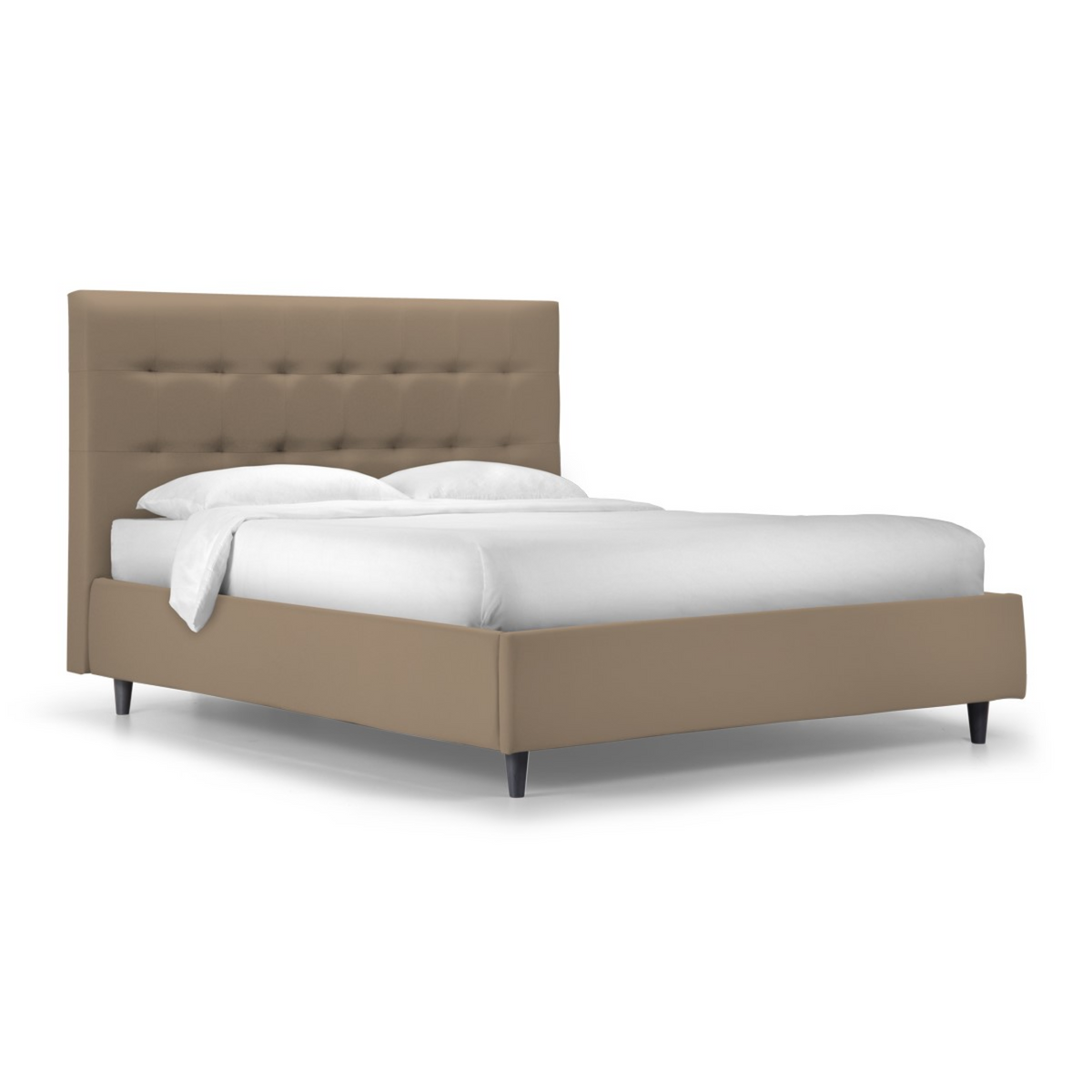 Letto contenitore con rete moderno "New York" imbottito in tessuto idro con piedino conico