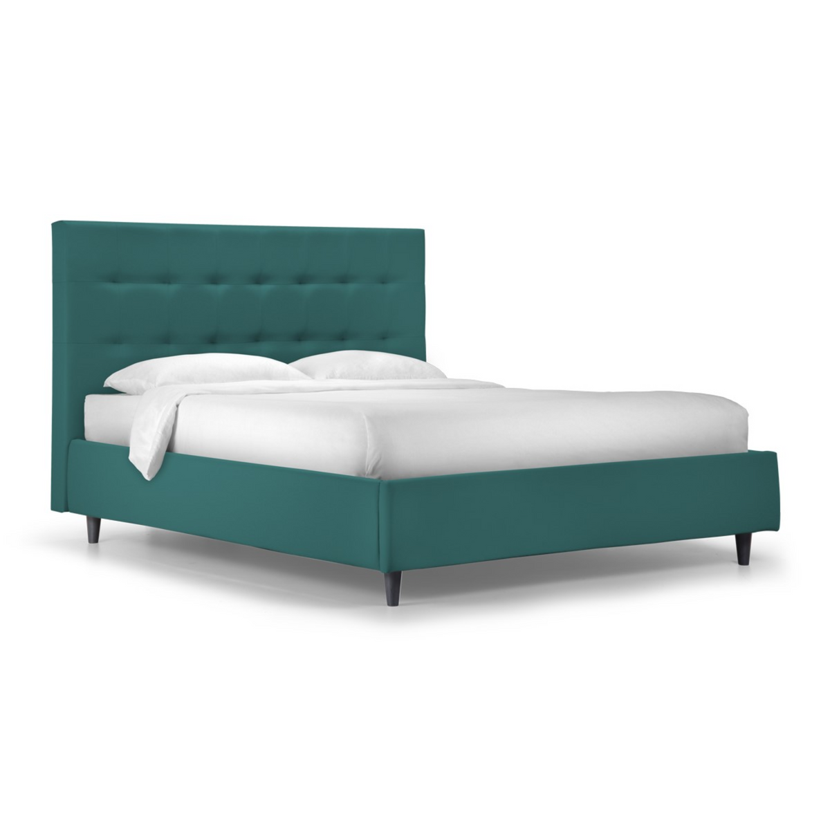 Letto contenitore con rete moderno "New York" imbottito in tessuto idro con piedino conico
