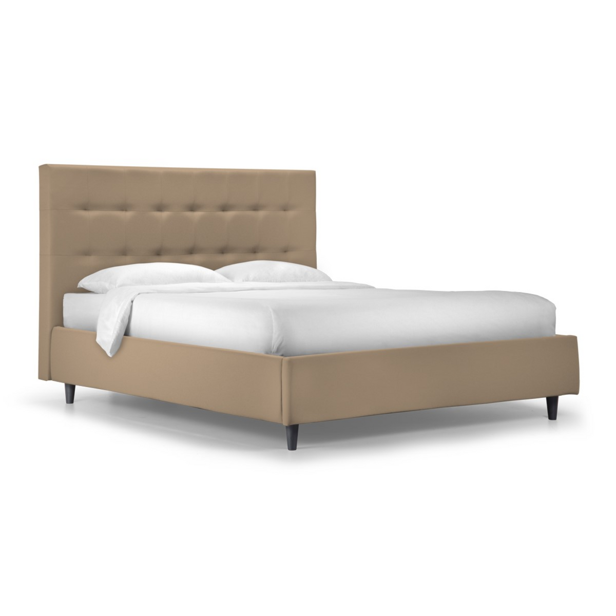 Letto contenitore con rete imbottito "New York" moderno in velluto liscio con piedino conico