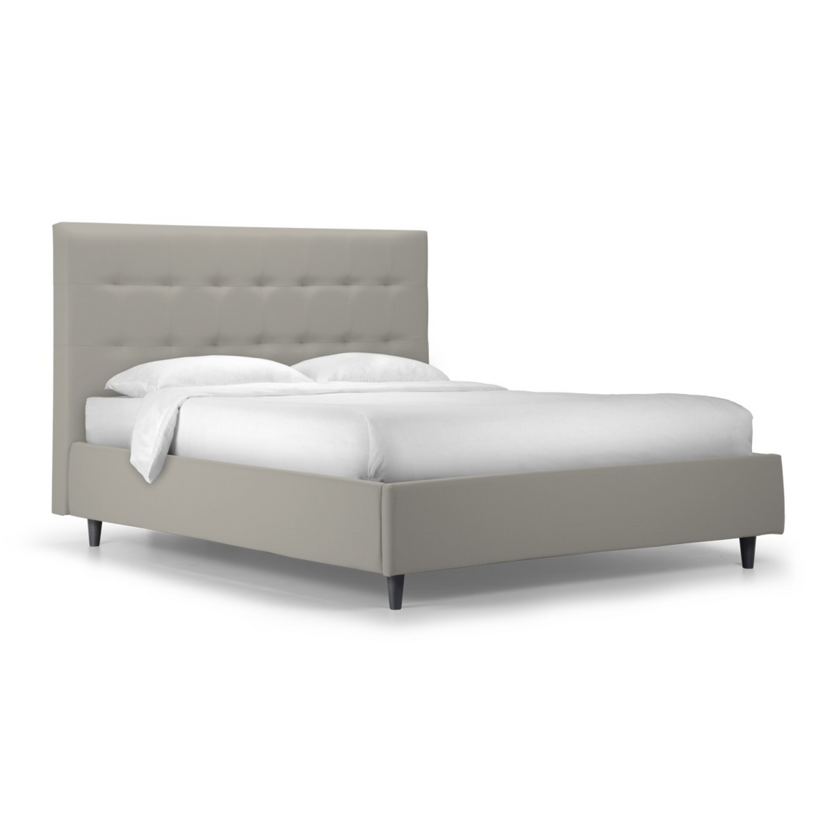 Letto contenitore con rete imbottito "New York" moderno in velluto liscio con piedino conico