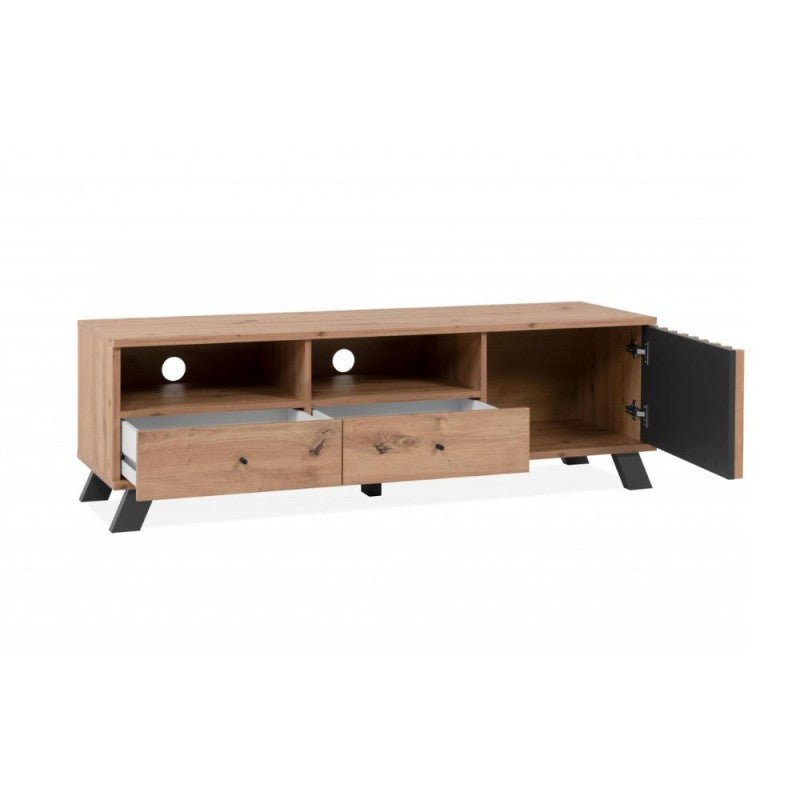 Mobile porta TV "Medan3" moderno 2 cassetti 1 anta rovere cm 138x40 44h - MondoViro