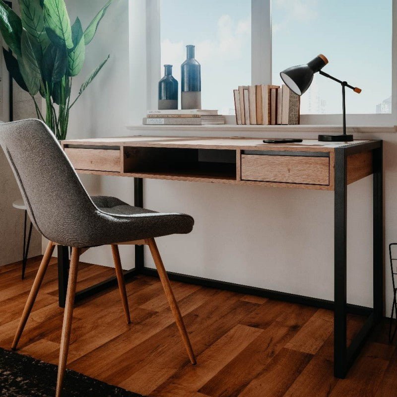 Scrivania moderna "Denver" quercia e antracite con 2 cassetti e 1 vano a giorno cm 120x60 75h - MondoViro