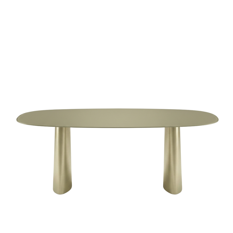 Tavolo fisso di design "Anuel" in vetro opaco e base scultorea in MDF cm 220x110 76h
