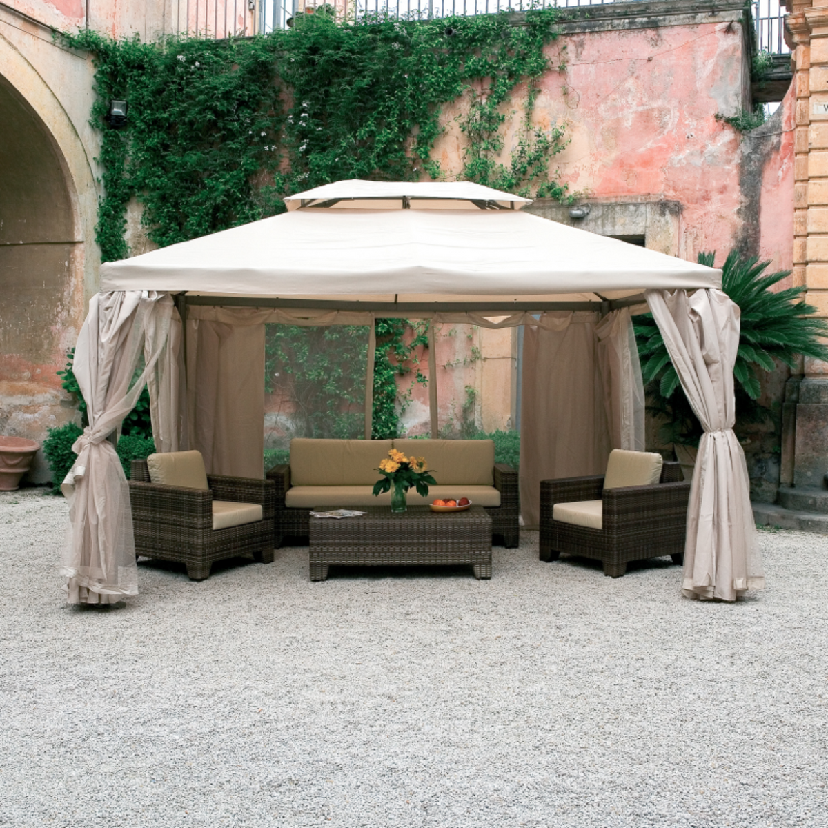Gazebo in alluminio modello Sahara con teli e zanzariera 3x4mt Ecru'